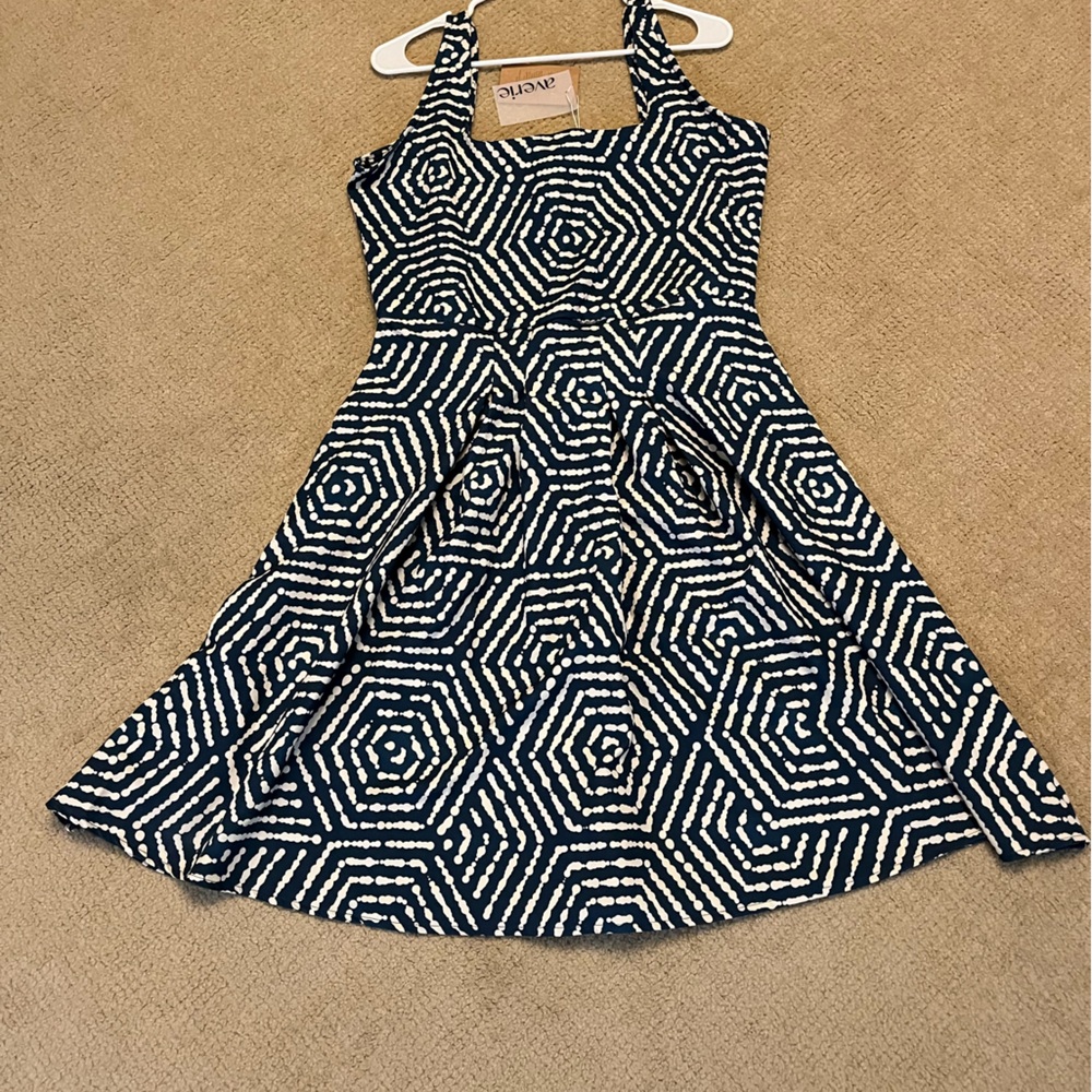 Stylish Navy and White Geometric Draped Midi Dress